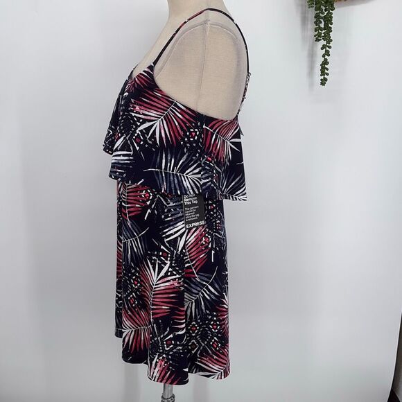New Express Navy Blue Pink White Palm Tree Leaves‎ Print Stretch Mini Dress XS - Picture 2 of 14